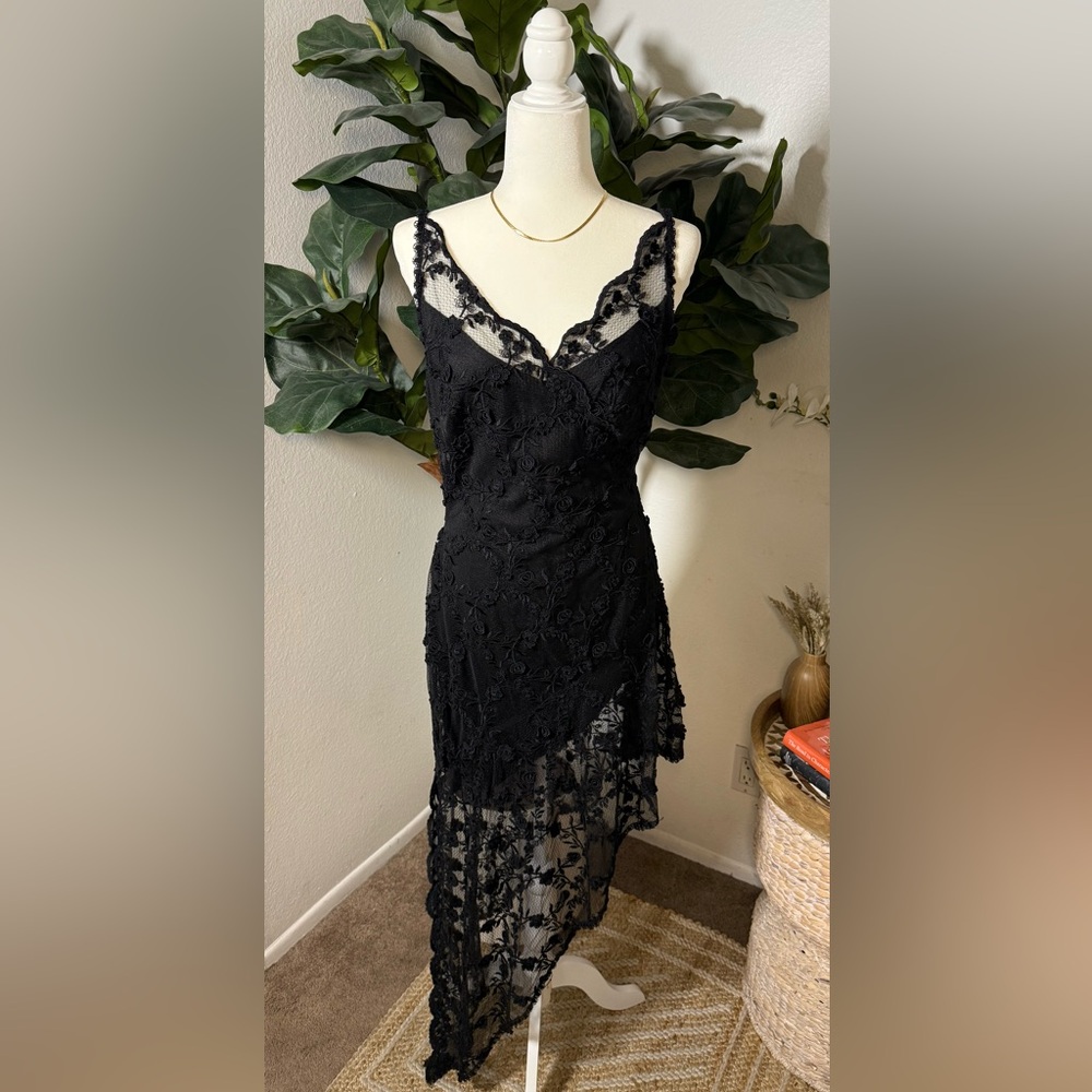 Nicole Bakti Black Lace Asymmetrical Dress - Size M